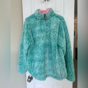 Simply southern Sherpa Fleece zip up shirt, mint in color